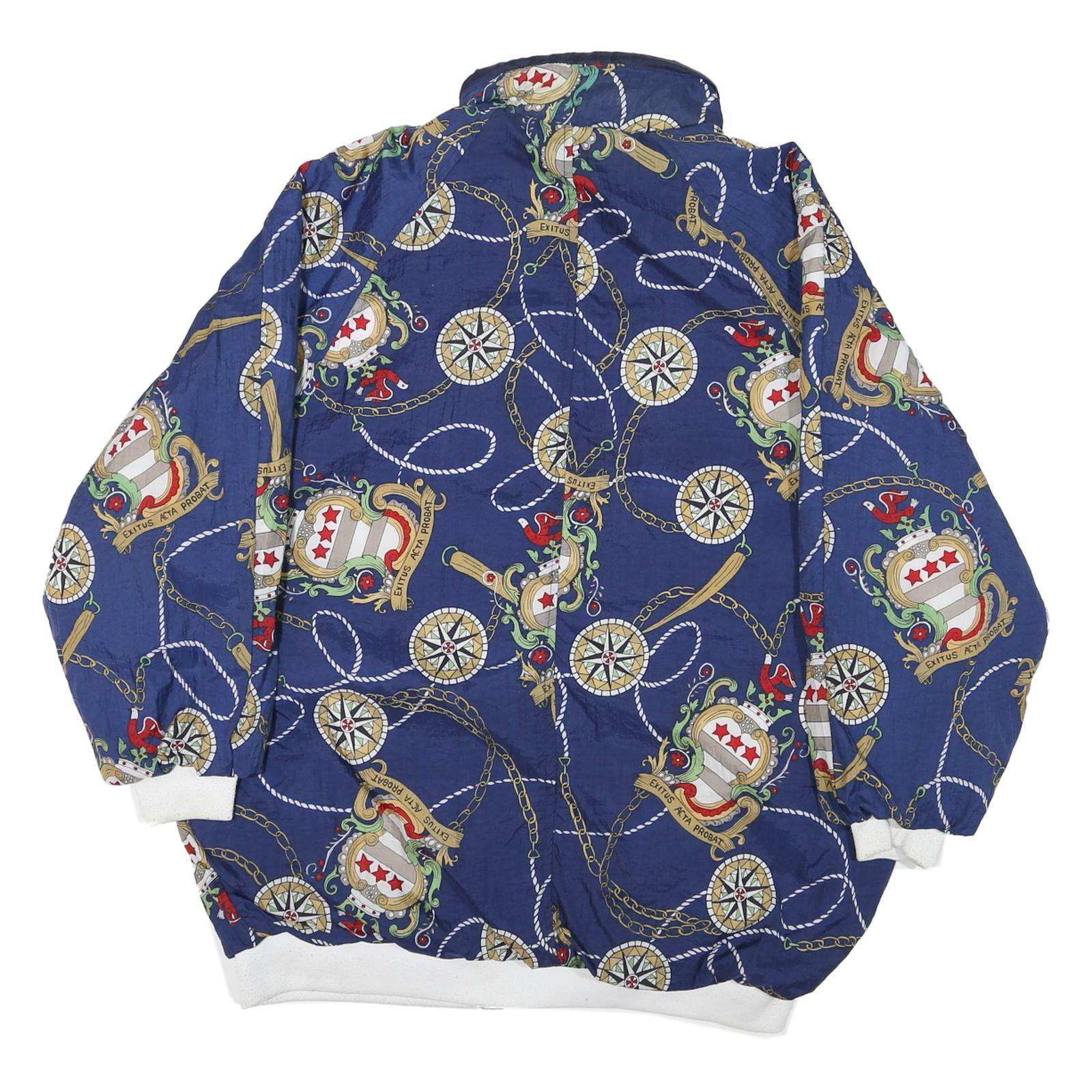 Womens Blue Synthetic Reversible Jacket XL Button Lightweight Nautical Print