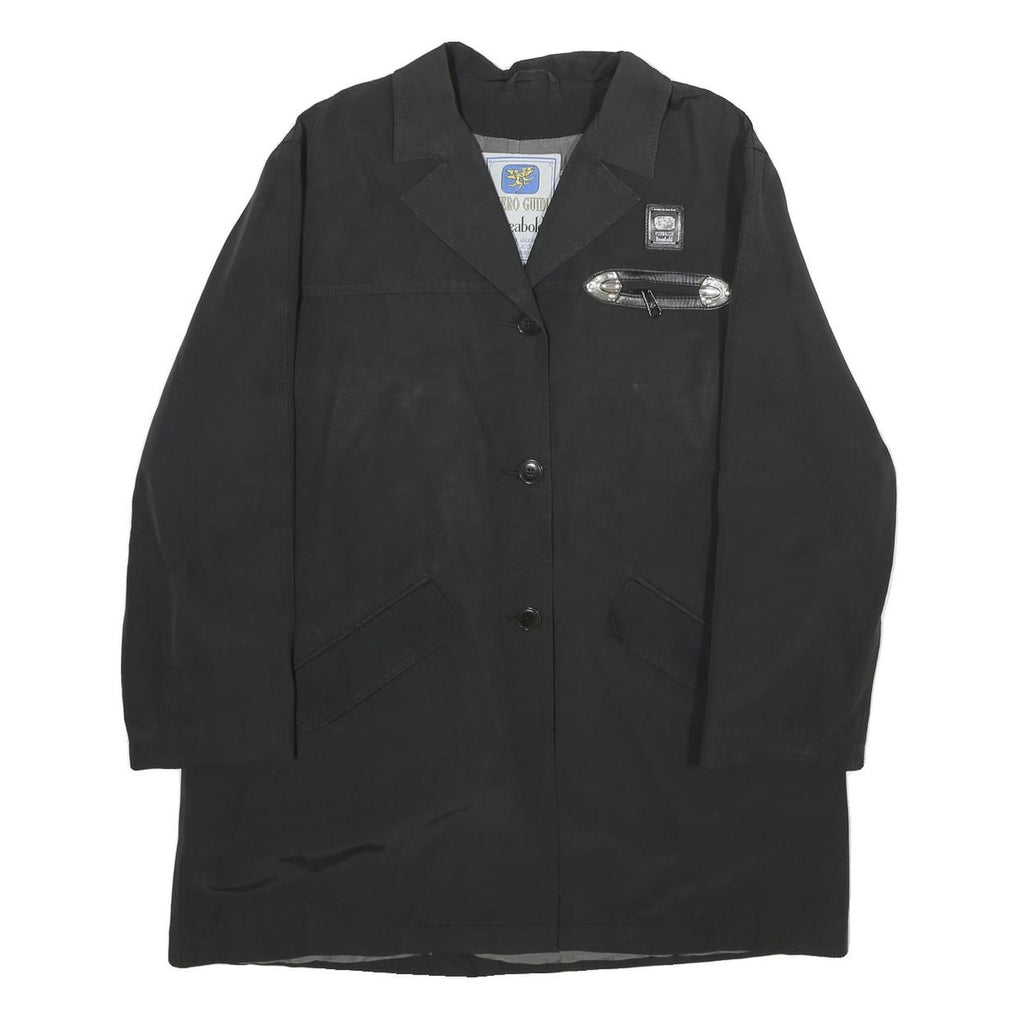 PIERO GUIDI Womens Black Cotton Blend Button Jacket M Plain Elegant Designer