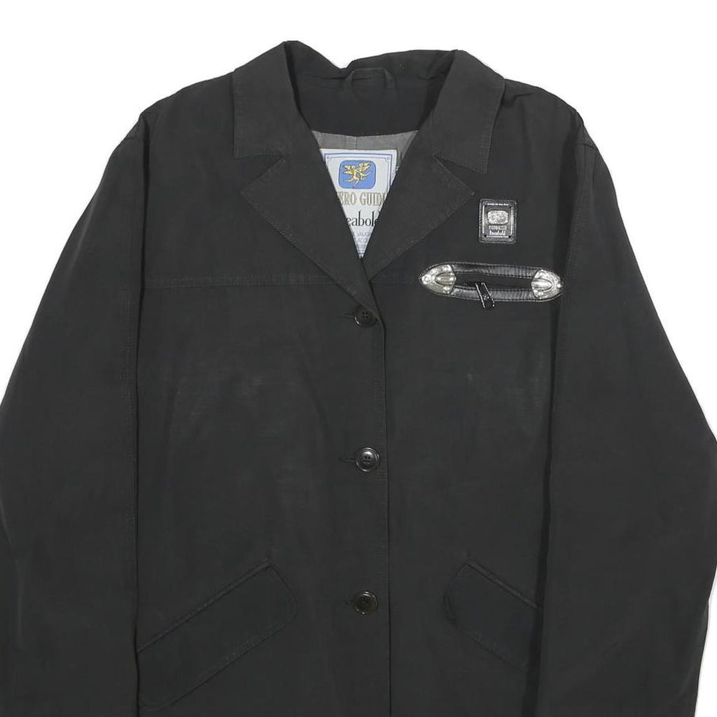 PIERO GUIDI Womens Black Cotton Blend Button Jacket M Plain Elegant Designer