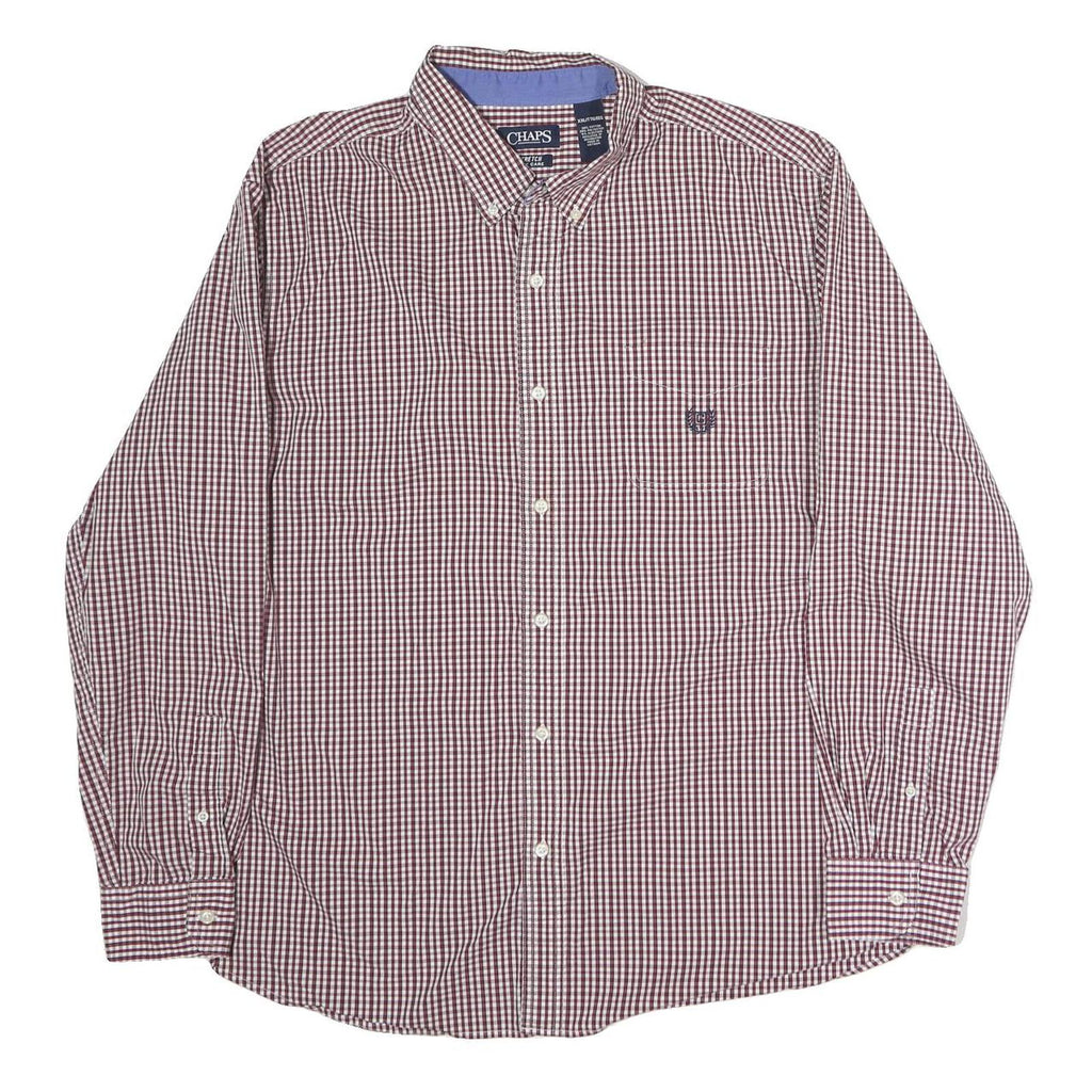 CHAPS Mens Maroon & White Check Shirt 2XL Button Down Collar Long Sleeve