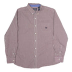 CHAPS Mens Maroon & White Check Shirt 2XL Button Down Collar Long Sleeve