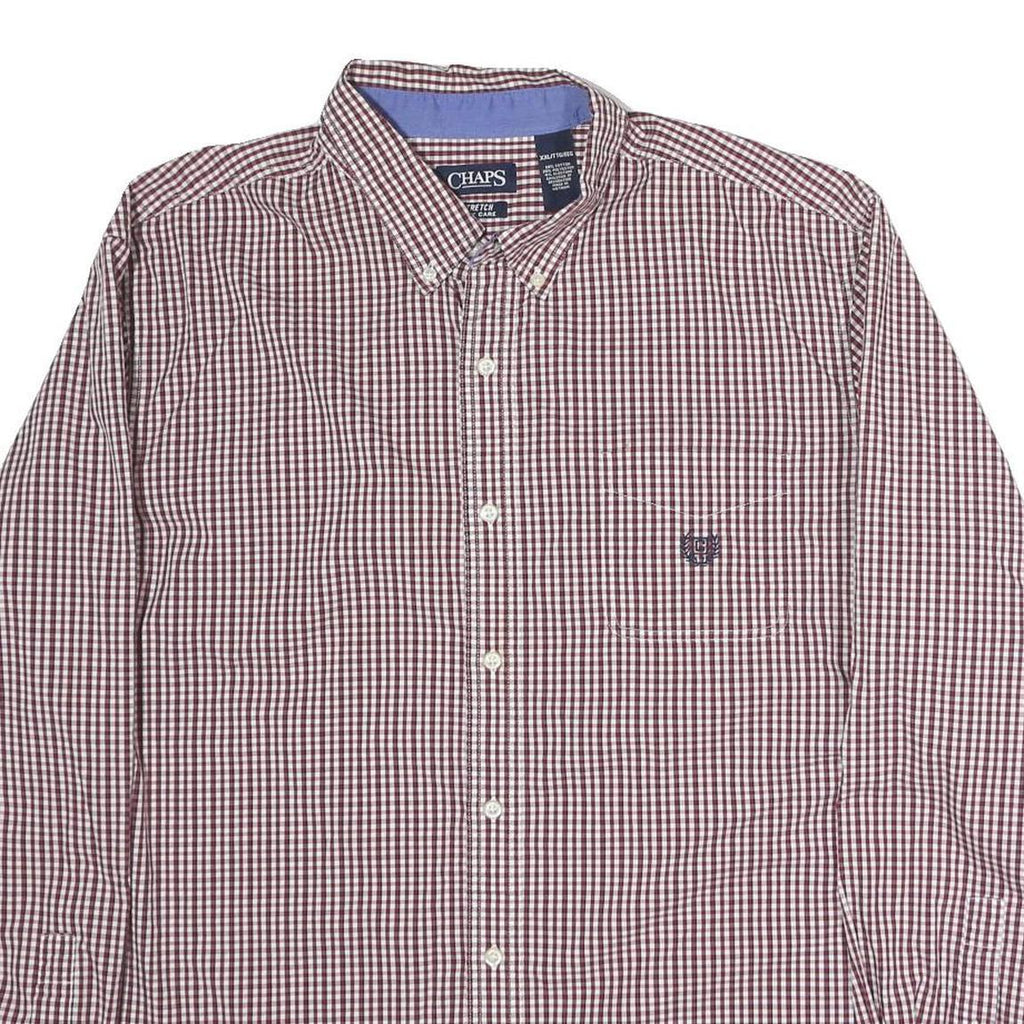 CHAPS Mens Maroon & White Check Shirt 2XL Button Down Collar Long Sleeve