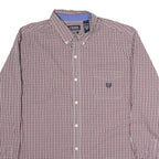 CHAPS Mens Maroon & White Check Shirt 2XL Button Down Collar Long Sleeve