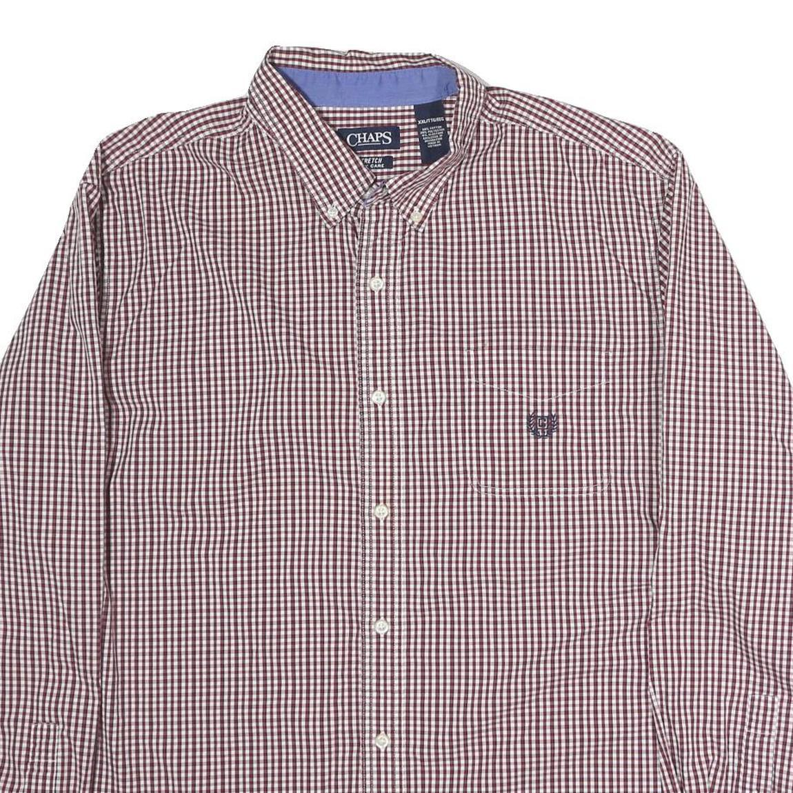 CHAPS Mens Maroon & White Check Shirt 2XL Button Down Collar Long Sleeve