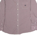 CHAPS Mens Maroon & White Check Shirt 2XL Button Down Collar Long Sleeve