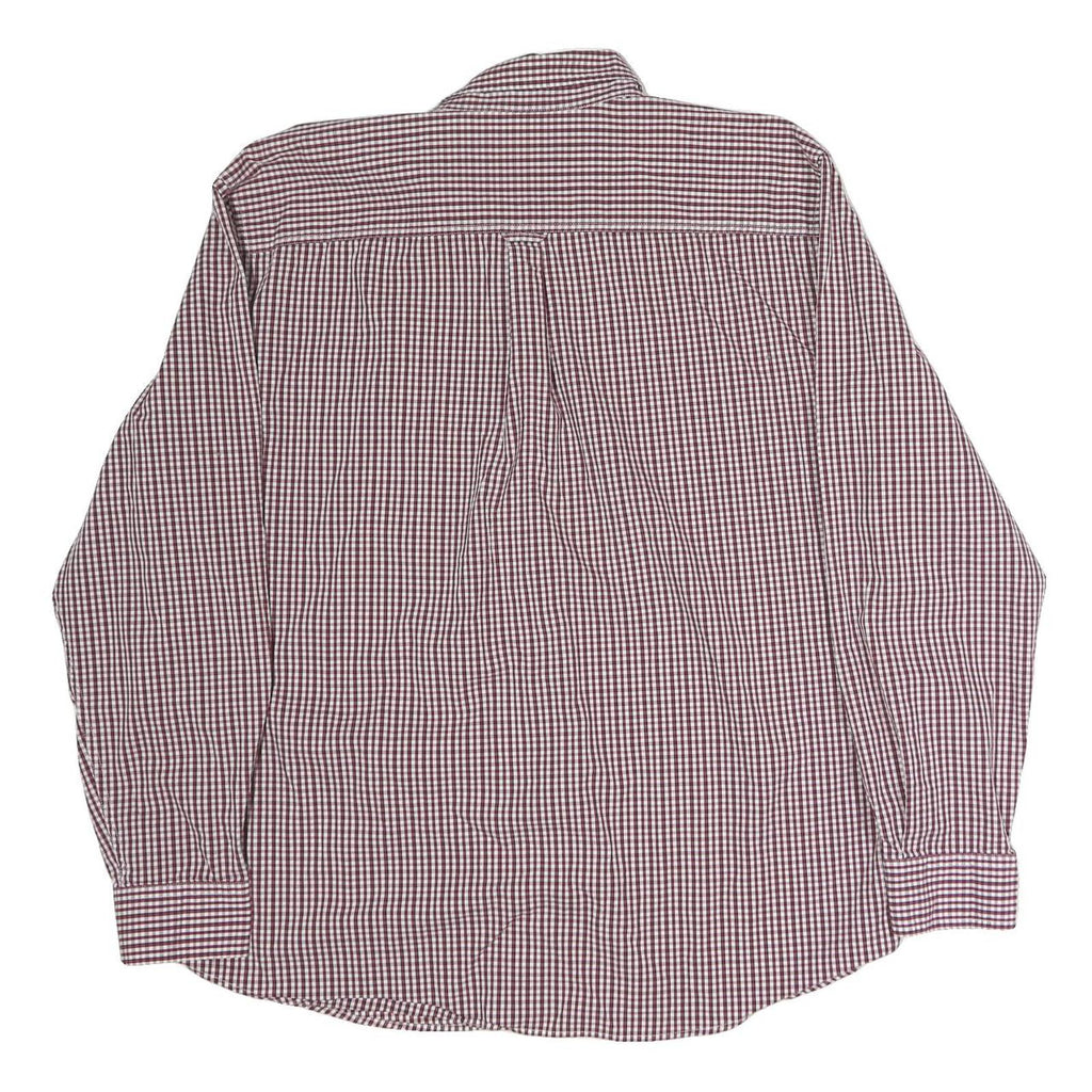 CHAPS Mens Maroon & White Check Shirt 2XL Button Down Collar Long Sleeve