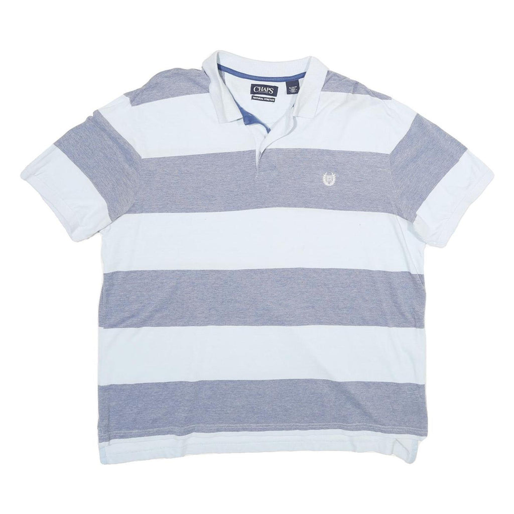 CHAPS Mens Blue & White Striped Short Sleeve Polo Shirt XL Casual Cotton