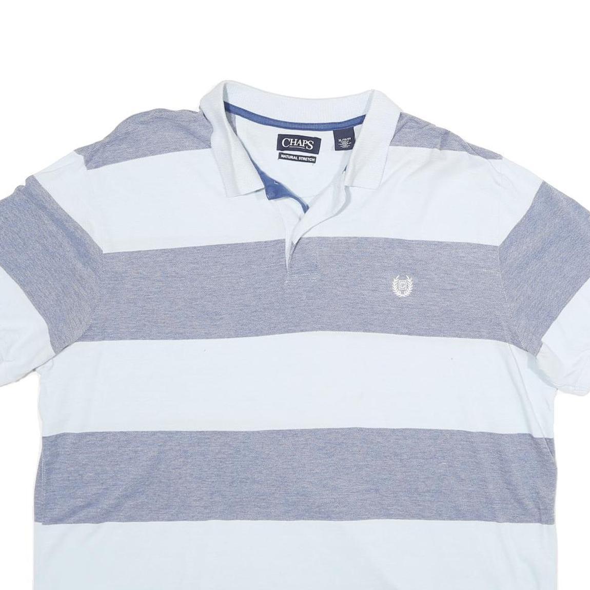 CHAPS Mens Blue & White Striped Short Sleeve Polo Shirt XL Casual Cotton