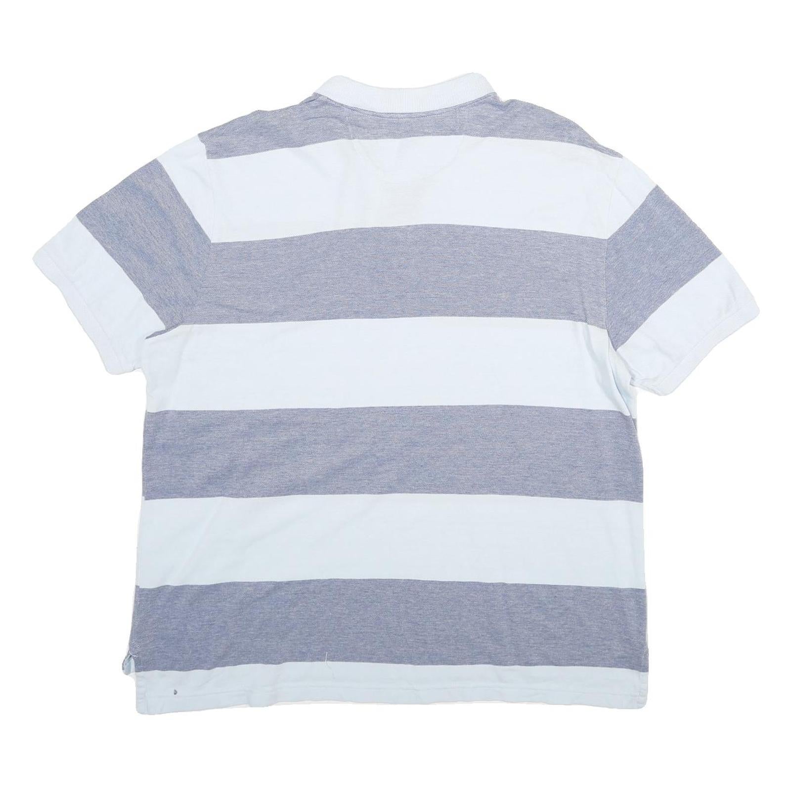 CHAPS Mens Blue & White Striped Short Sleeve Polo Shirt XL Casual Cotton