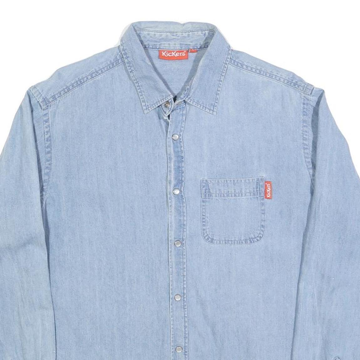 KICKERS Mens Blue Denim Shirt L Classic Cotton Long Sleeve Casual