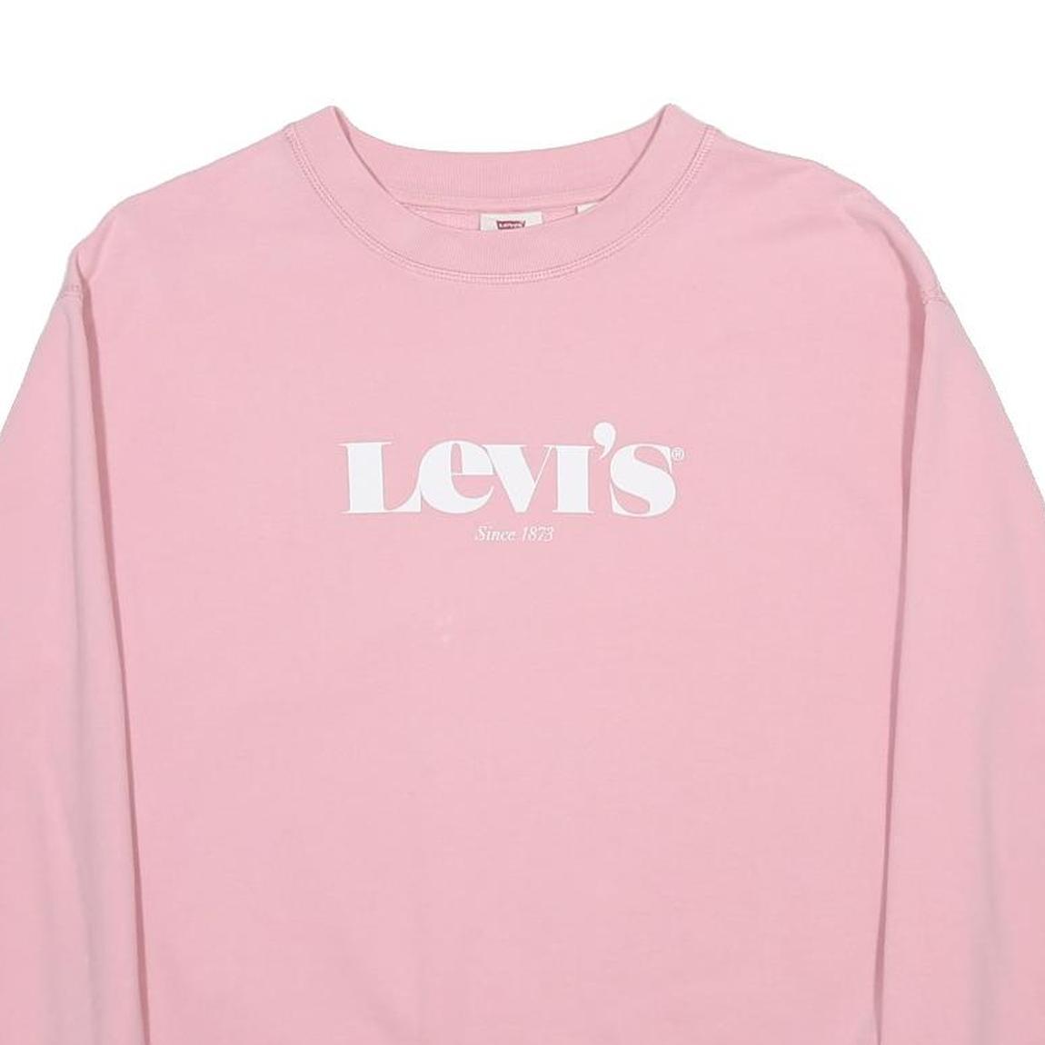 LEVIS Womens Pink Crew Neck XS Cotton Blend Logo Sweatshirt Pullover Casual