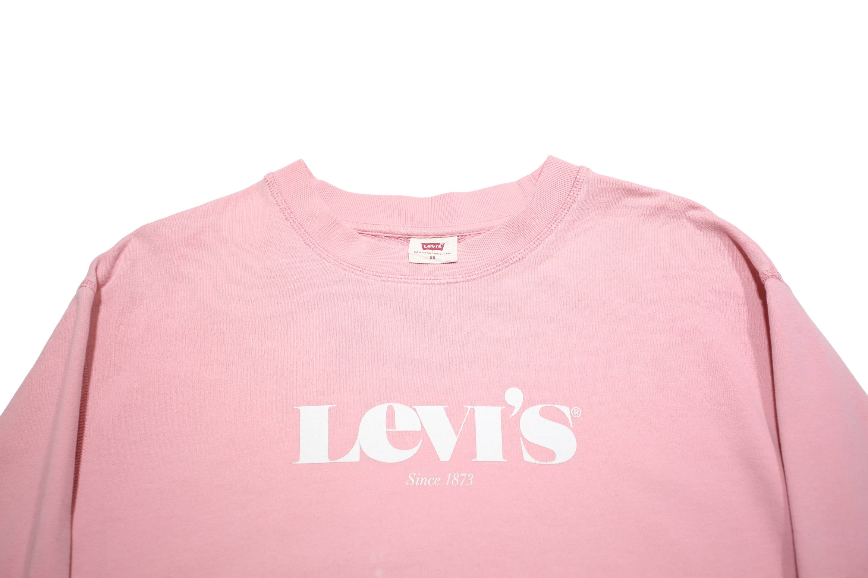 LEVIS Womens Pink Crew Neck XS Cotton Blend Logo Sweatshirt Pullover Casual