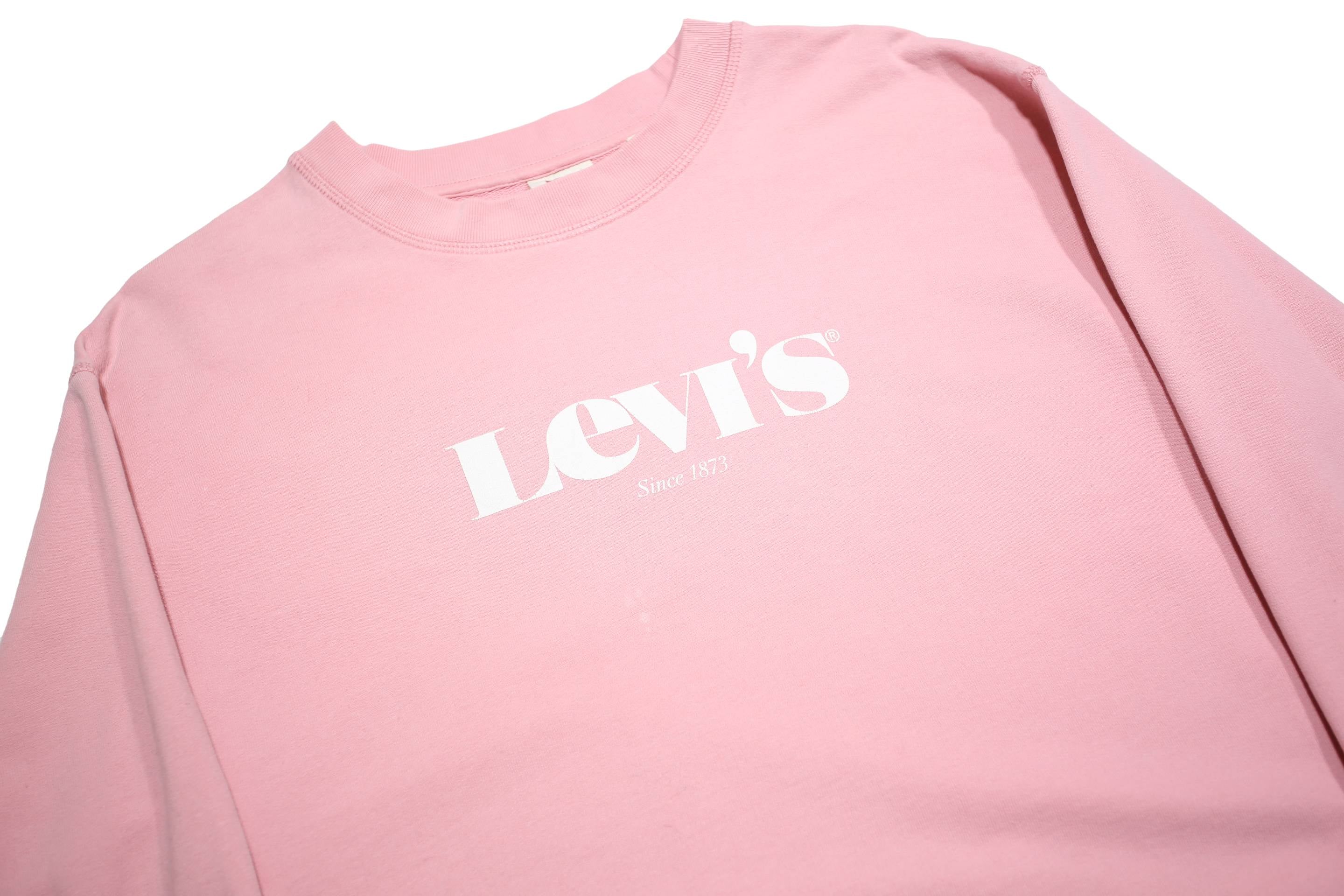 LEVIS Womens Pink Crew Neck XS Cotton Blend Logo Sweatshirt Pullover Casual