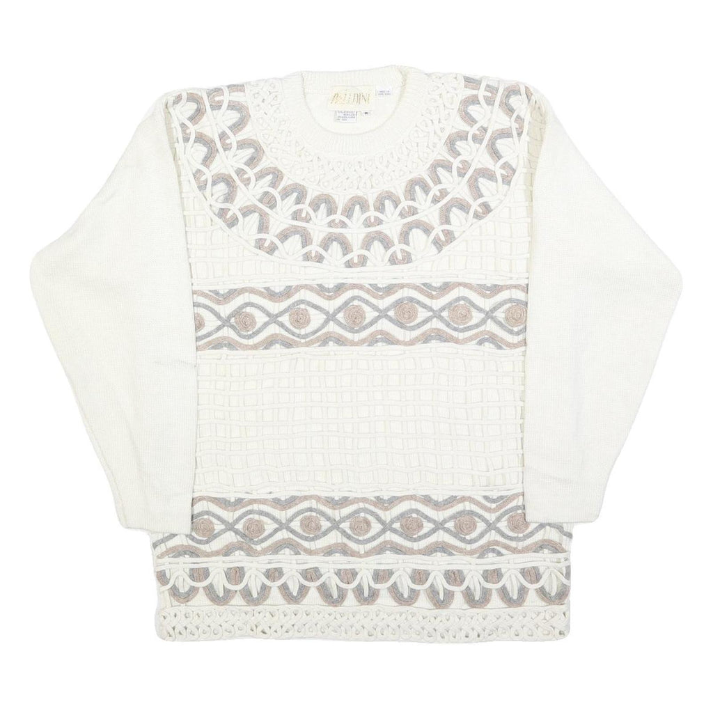 BELLDINI Womens White Patterned Wool Blend Jumper Crew Neck Basic Knit M Stylish