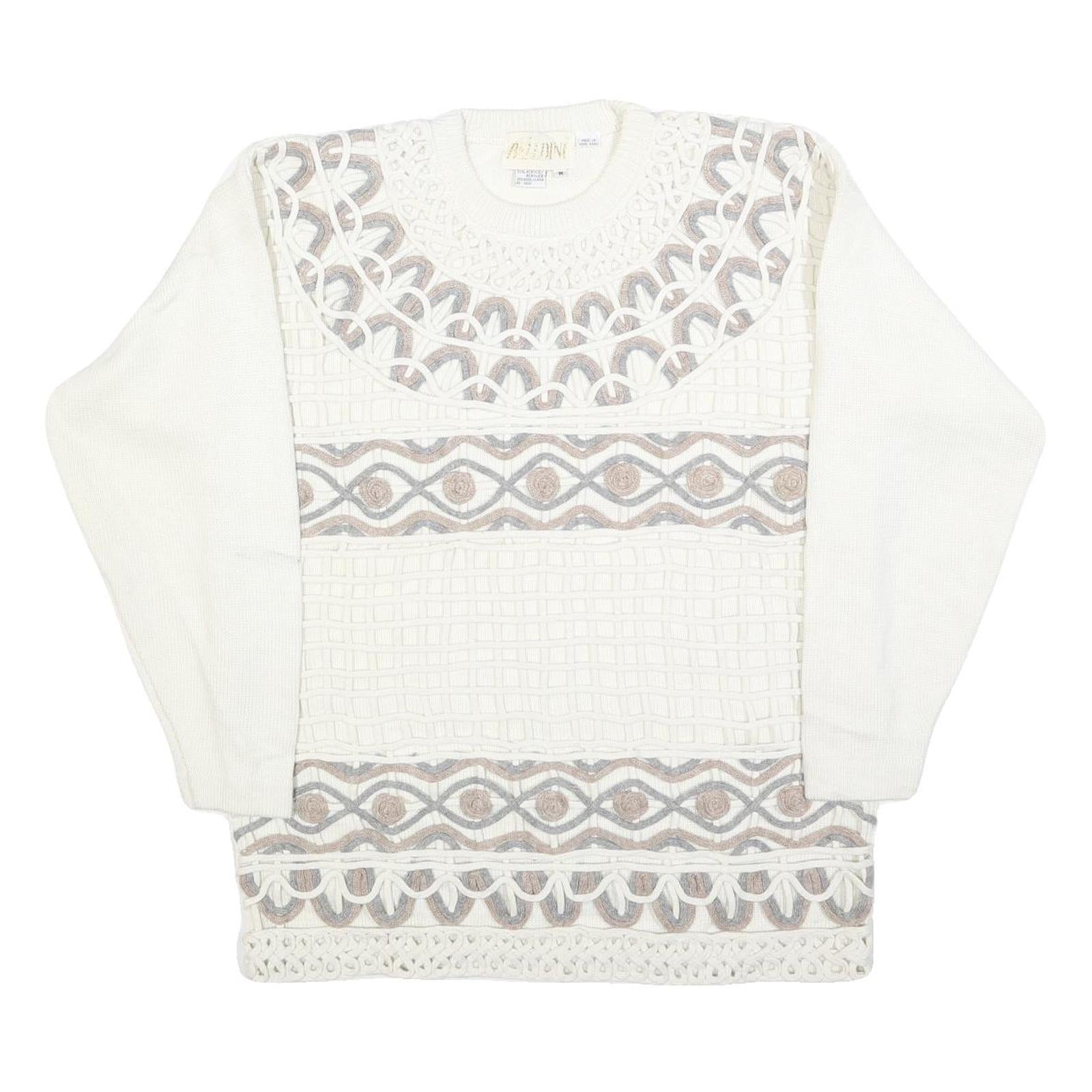 BELLDINI Womens White Patterned Wool Blend Jumper Crew Neck Basic Knit M Stylish