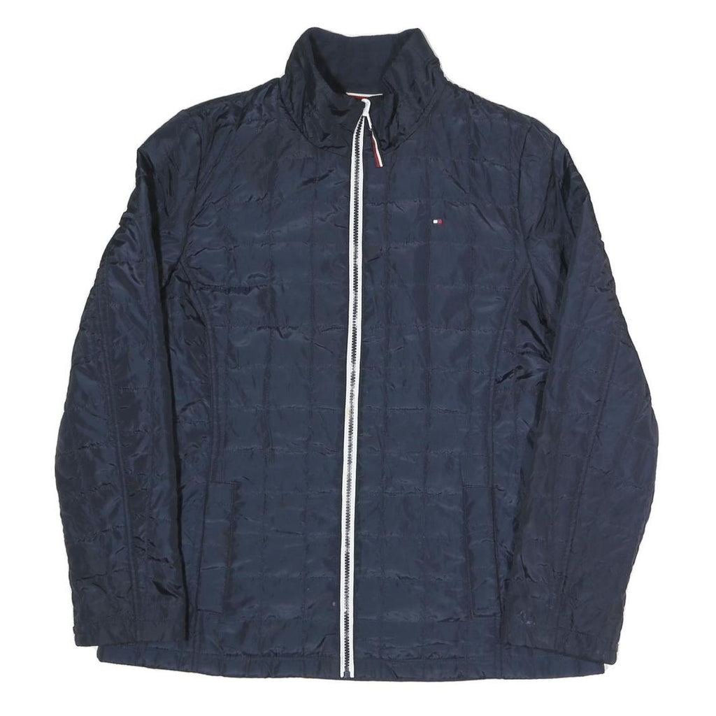 TOMMY HILFIGER Womens Navy Blue Quilted Polyester Blend Jacket L Zip Casual