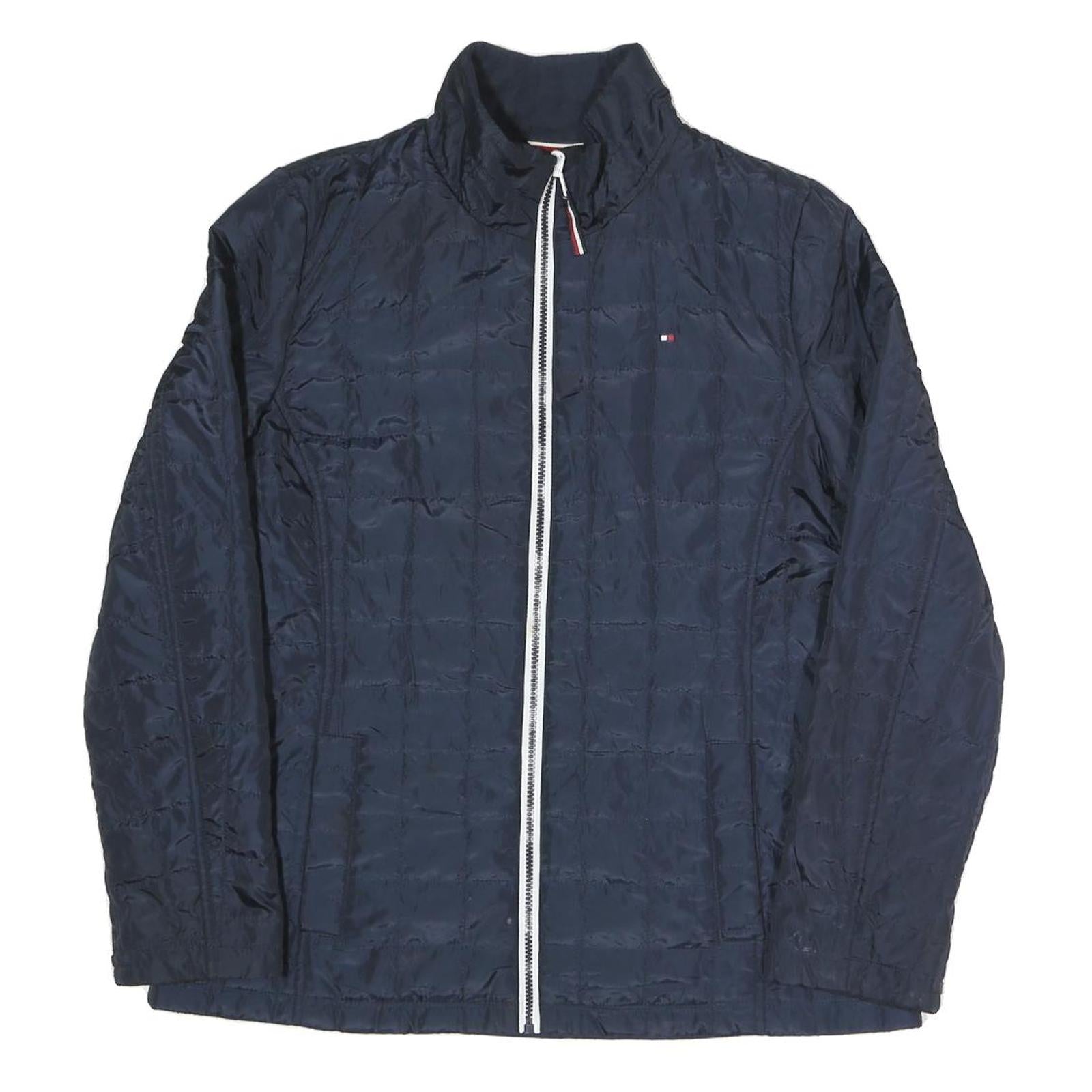 TOMMY HILFIGER Womens Navy Blue Quilted Polyester Blend Jacket L Zip Casual