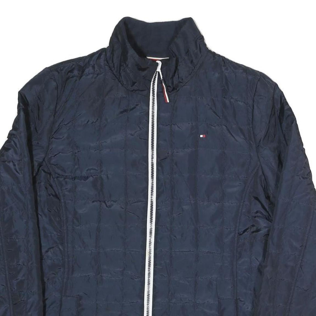 TOMMY HILFIGER Womens Navy Blue Quilted Polyester Blend Jacket L Zip Casual