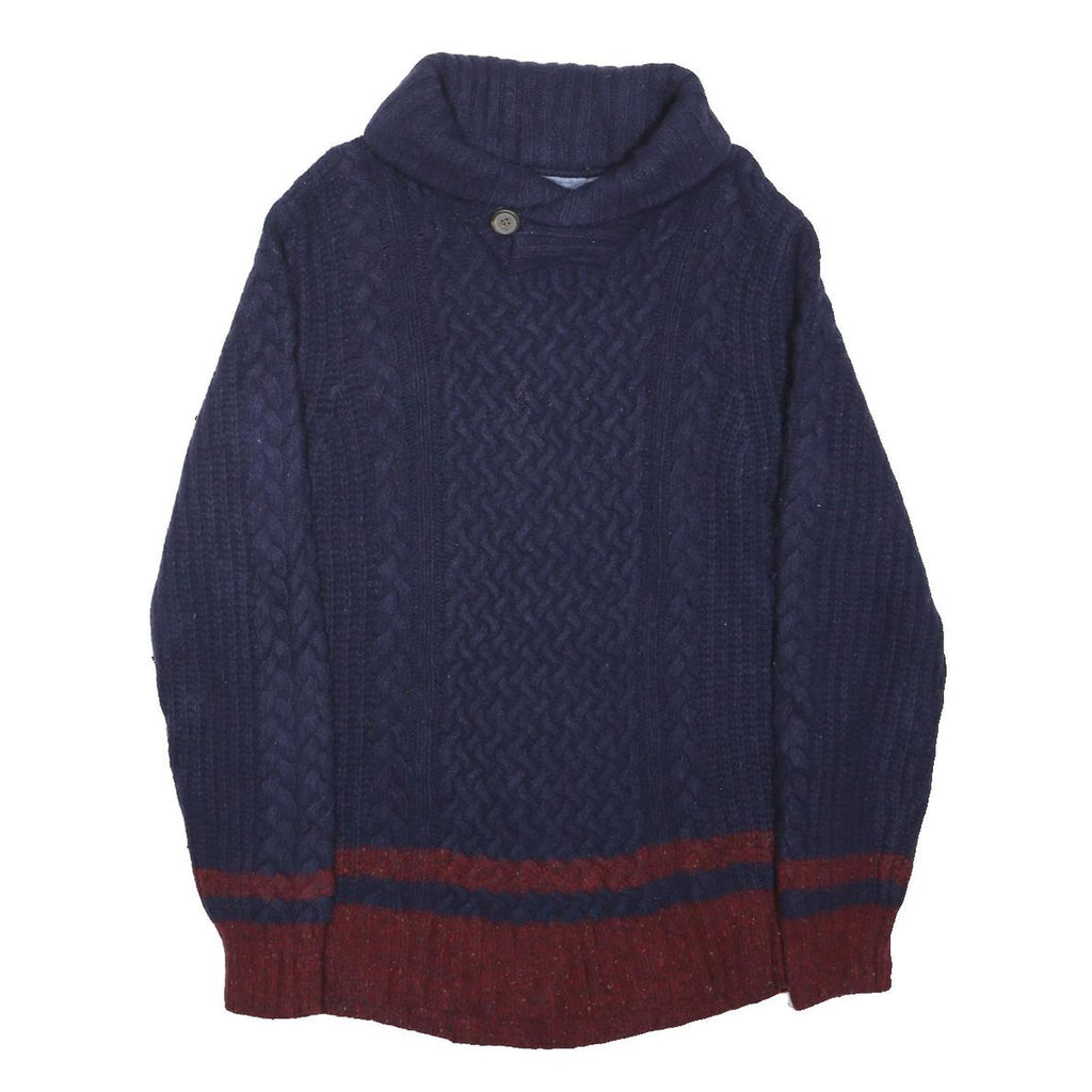 TOMMY HILFIGER Womens Navy & Burgundy Patterned Jumper Roll Neck Cable Knit M
