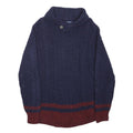 TOMMY HILFIGER Womens Navy & Burgundy Patterned Jumper Roll Neck Cable Knit M