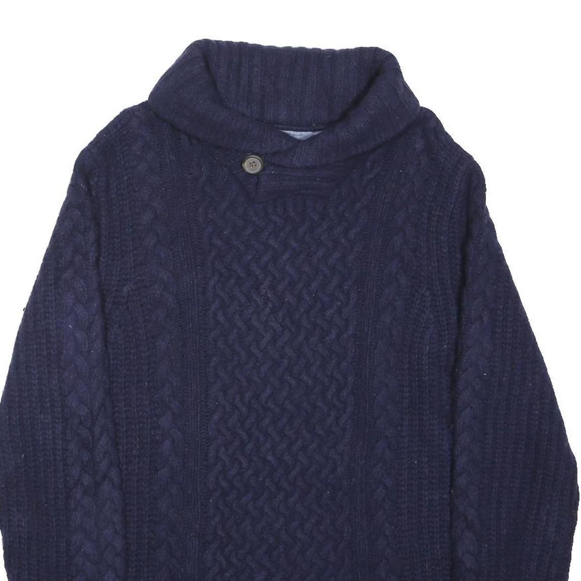 TOMMY HILFIGER Womens Navy & Burgundy Patterned Jumper Roll Neck Cable Knit M