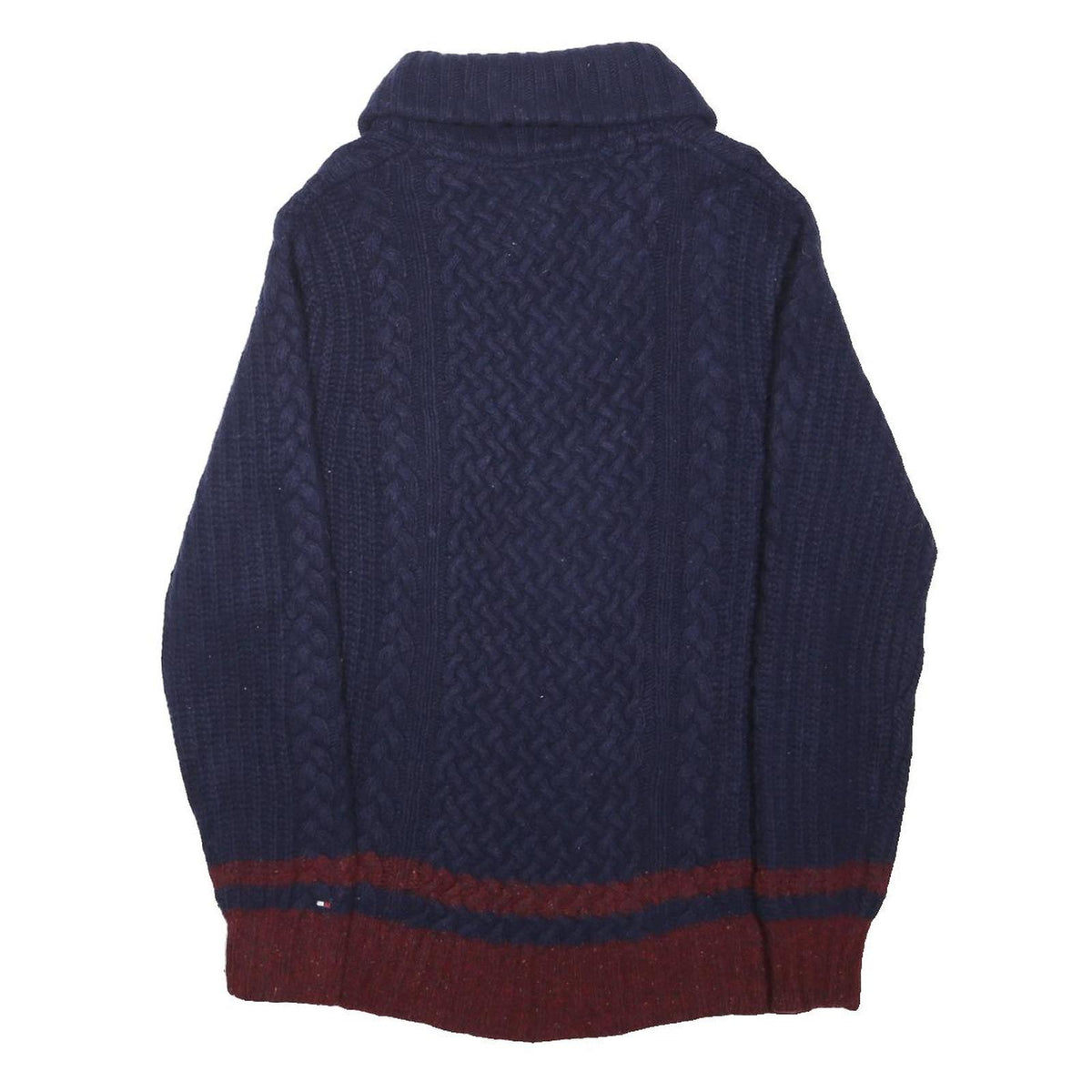TOMMY HILFIGER Womens Navy & Burgundy Patterned Jumper Roll Neck Cable Knit M