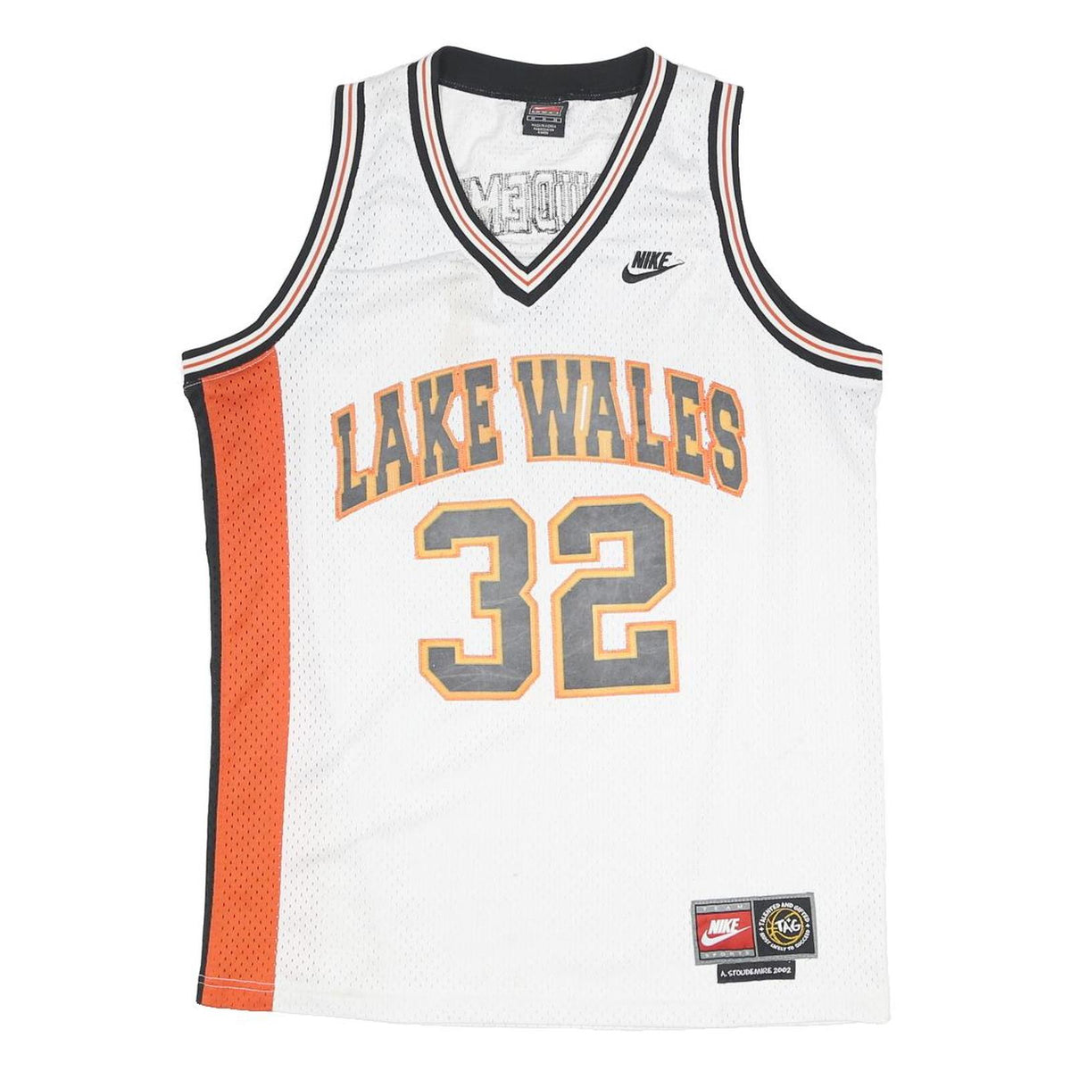 NIKE Mens White & Orange Lake Wales Basketball Jersey M Sleeveless V-Neck