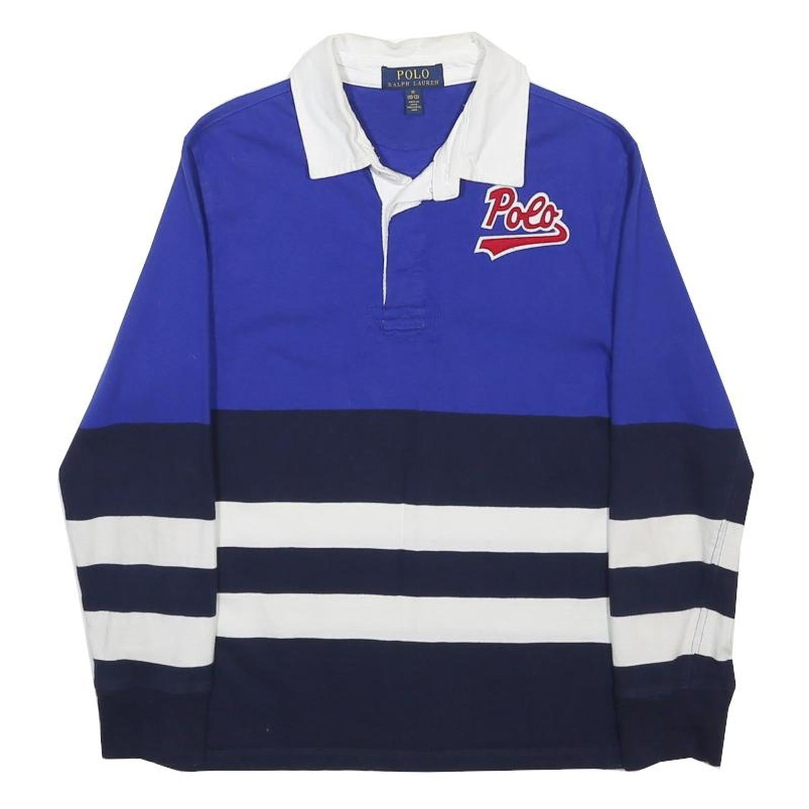 POLO RALPH LAUREN Boys Blue & White Cotton Blend Long Sleeve Striped M Polo