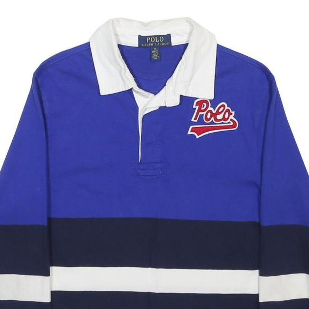 POLO RALPH LAUREN Boys Blue & White Cotton Blend Long Sleeve Striped M Polo
