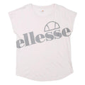 ELLESSE Womens White Grey Logo Graphic T-Shirt UK 12 Short Sleeve Crew Neck