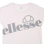 ELLESSE Womens White Grey Logo Graphic T-Shirt UK 12 Short Sleeve Crew Neck
