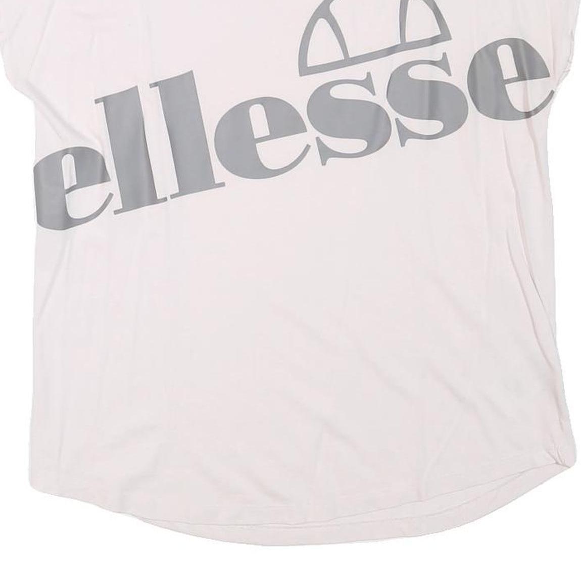 ELLESSE Womens White Grey Logo Graphic T-Shirt UK 12 Short Sleeve Crew Neck