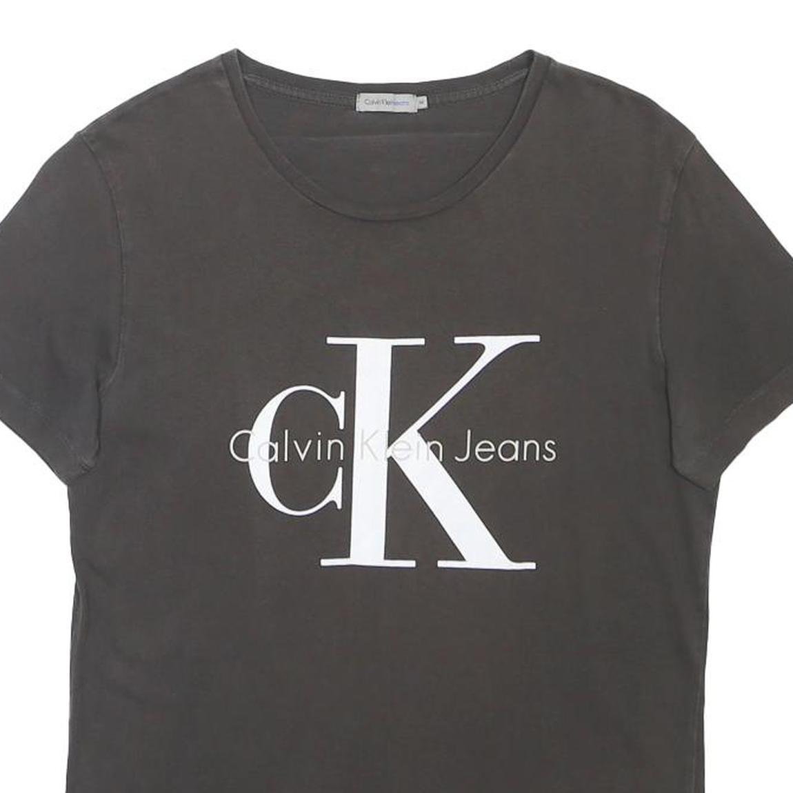 CALVIN KLEIN JEANS Mens Black Graphic T-Shirt M Short Sleeve Crew Neck Logo