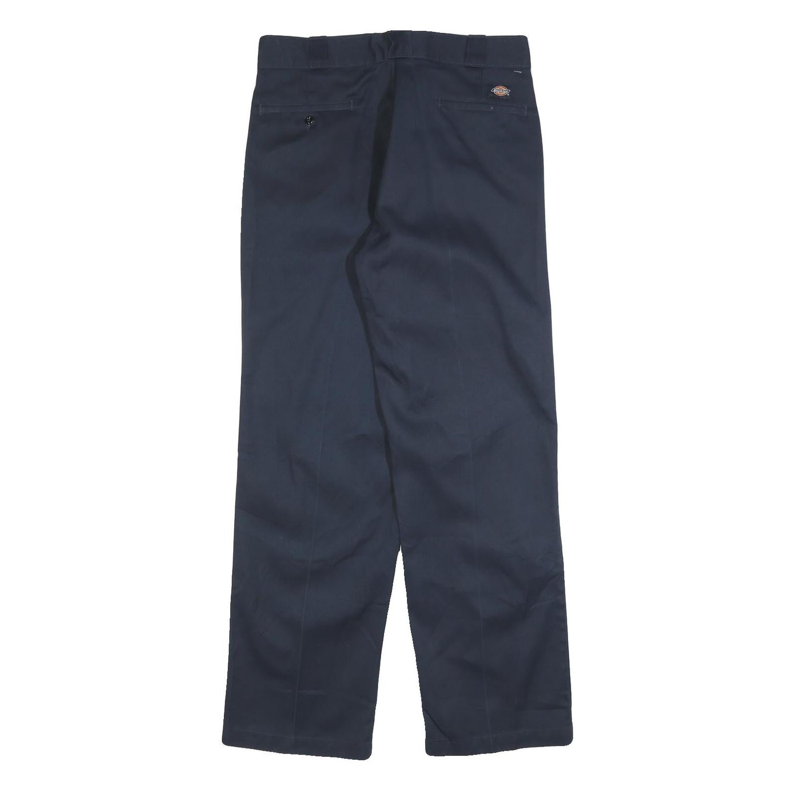 DICKIES Mens Cotton Blend Navy Regular Fit Straight Leg Trousers W34 L32