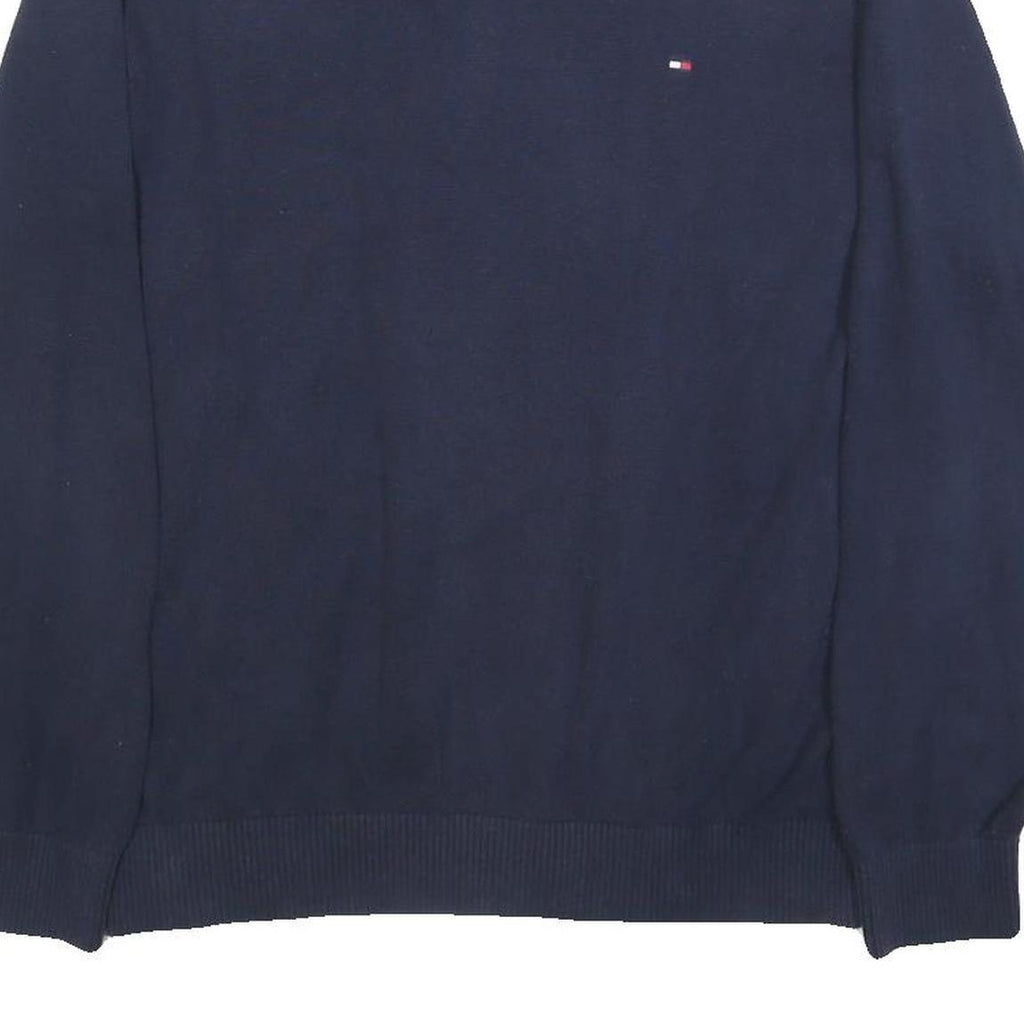 TOMMY HILFIGER Mens Navy Plain Cotton V-Neck Basic Knit Jumper L Classic Casual