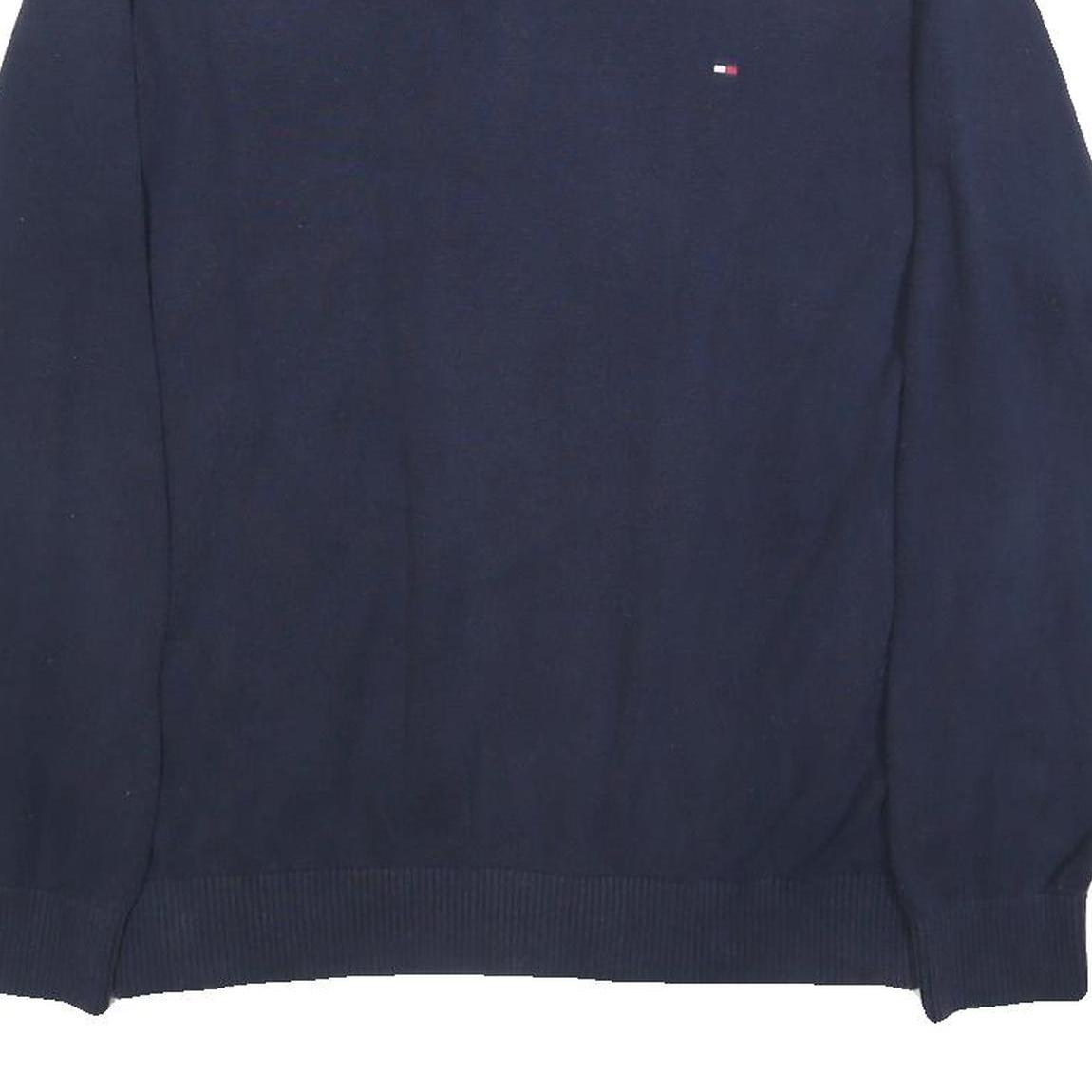 TOMMY HILFIGER Mens Navy Plain Cotton V-Neck Basic Knit Jumper L Classic Casual