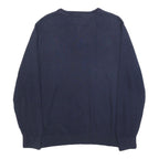 TOMMY HILFIGER Mens Navy Plain Cotton V-Neck Basic Knit Jumper L Classic Casual