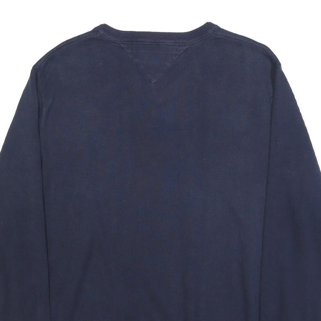 TOMMY HILFIGER Mens Navy Plain Cotton V-Neck Basic Knit Jumper L Classic Casual