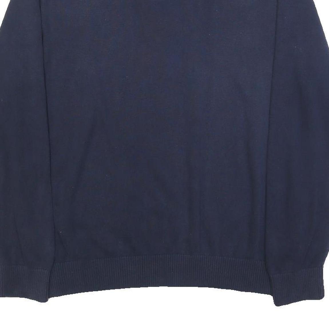 TOMMY HILFIGER Mens Navy Plain Cotton V-Neck Basic Knit Jumper L Classic Casual