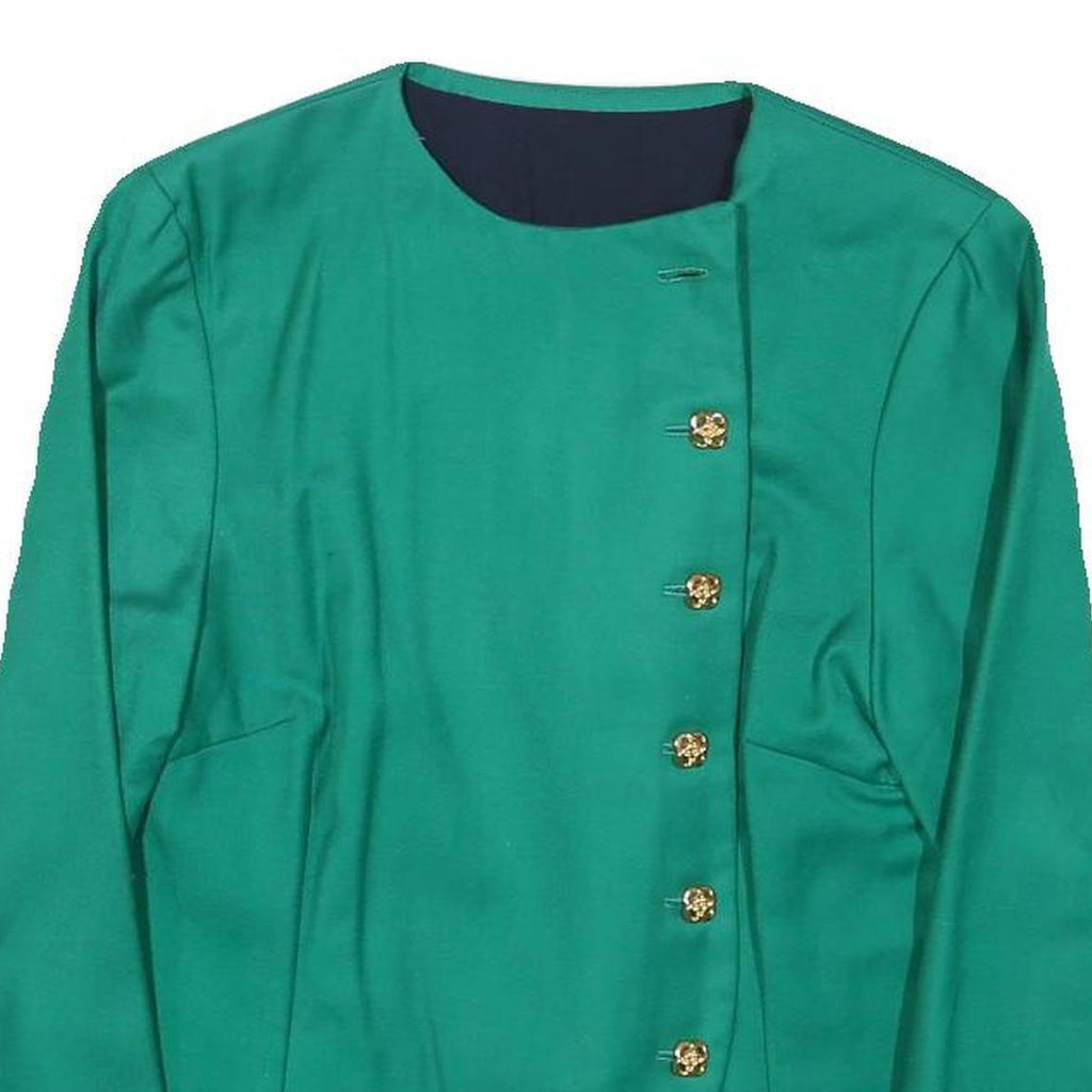Womens Green Button Cotton Blend Button Jacket XS Plain Classic Formal