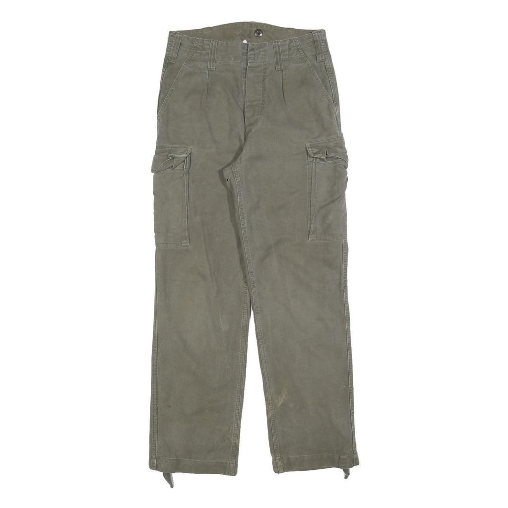 Mens Regular Fit Button Closure Beige Cotton Blend Cargo Trousers W30 L30 Casual