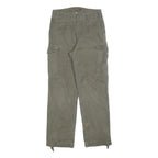 Mens Regular Fit Button Closure Beige Cotton Blend Cargo Trousers W30 L30 Casual