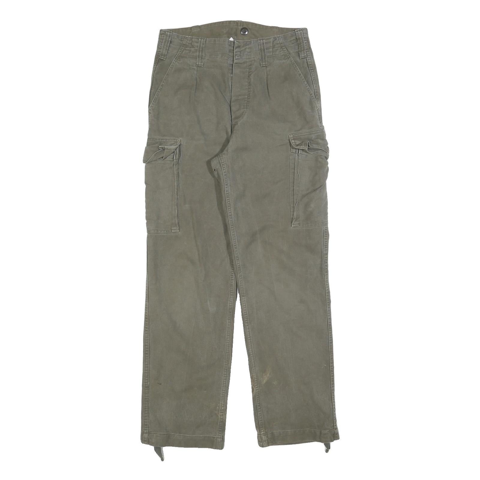 Mens Regular Fit Button Closure Beige Cotton Blend Cargo Trousers W30 L30 Casual