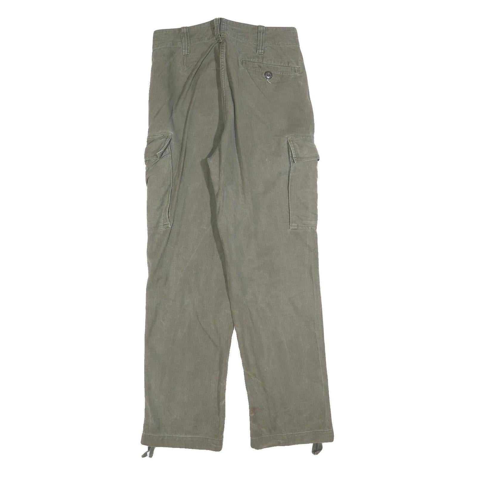 Mens Regular Fit Button Closure Beige Cotton Blend Cargo Trousers W30 L30 Casual