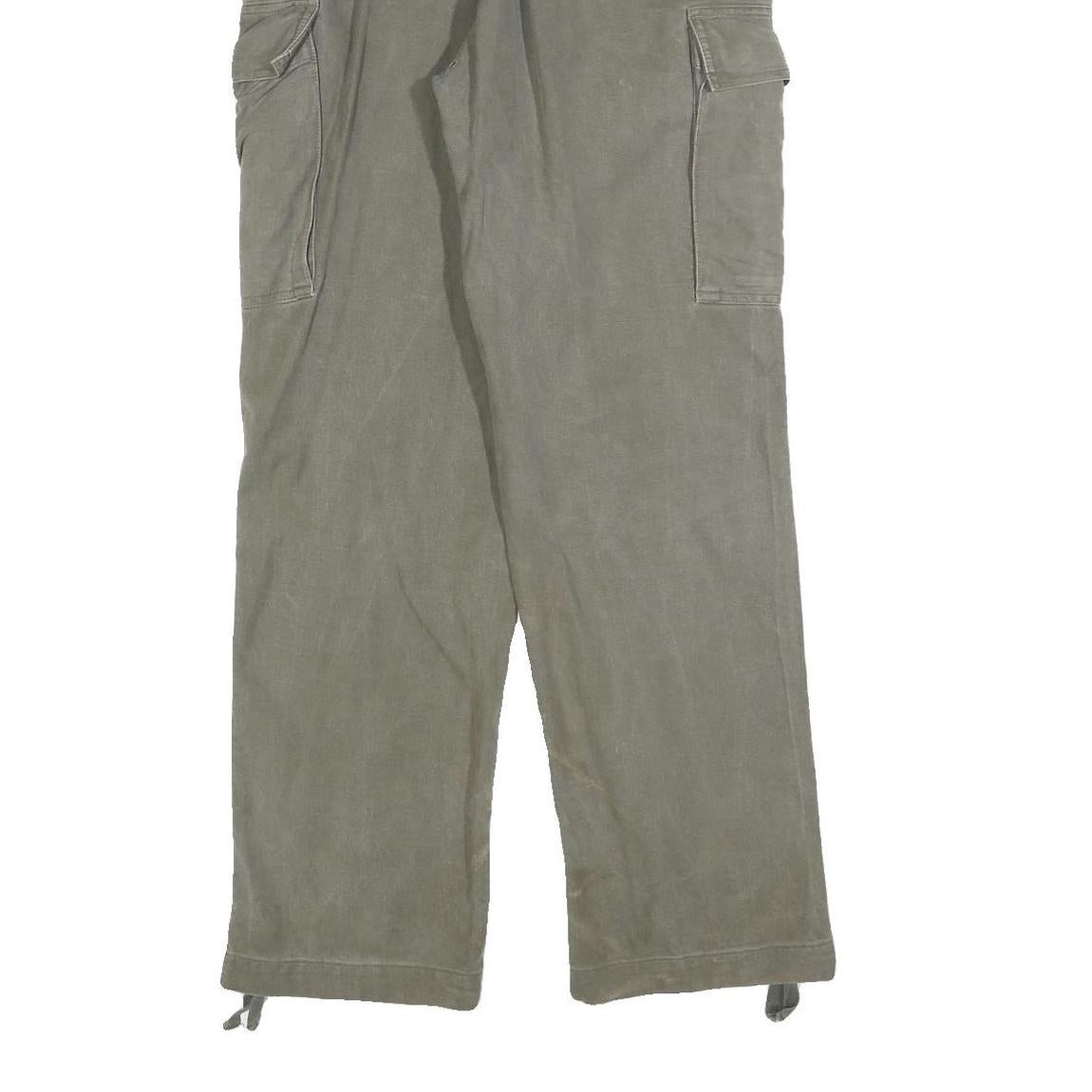 Mens Regular Fit Button Closure Beige Cotton Blend Cargo Trousers W30 L30 Casual