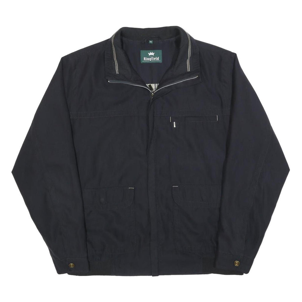 KINGFIELD Mens Black Cotton Blend Jacket L Zip Classic Style Comfortable Pockets