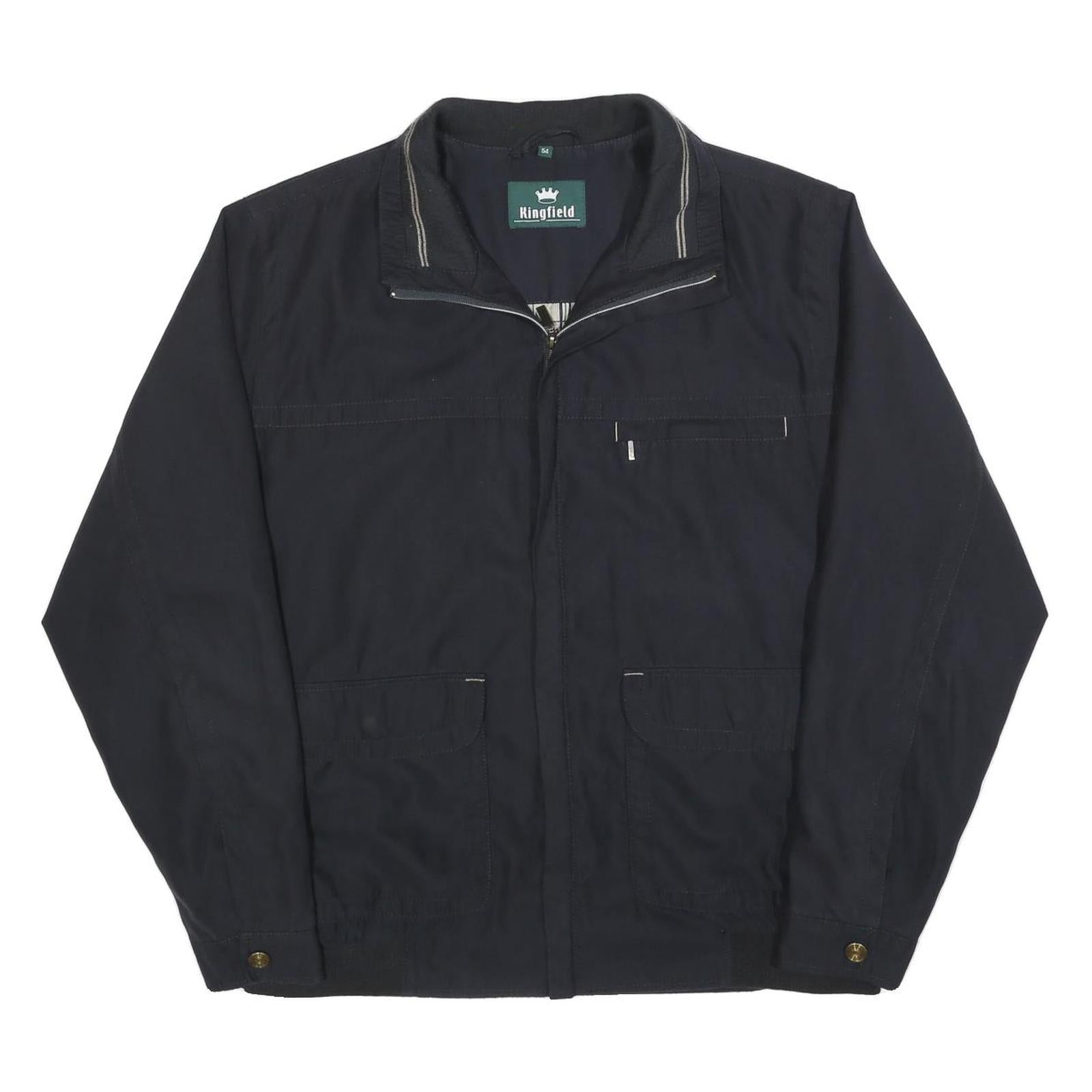 KINGFIELD Mens Black Cotton Blend Jacket L Zip Classic Style Comfortable Pockets