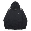 ADIDAS Mens Black Nylon Hooded Jacket L Plain Zip Sportswear Athletic Fit
