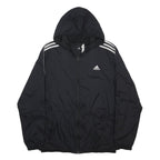 ADIDAS Mens Black Nylon Hooded Jacket L Plain Zip Sportswear Athletic Fit