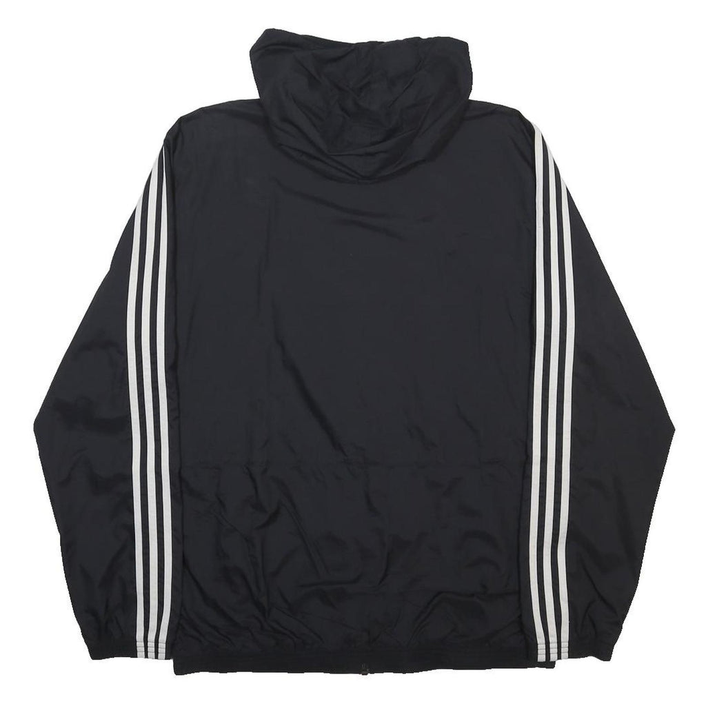 ADIDAS Mens Black Nylon Hooded Jacket L Plain Zip Sportswear Athletic Fit